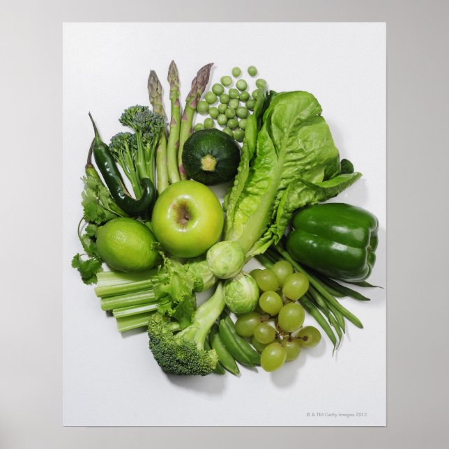A selection of green fruits & vegetables. poster (Front)
