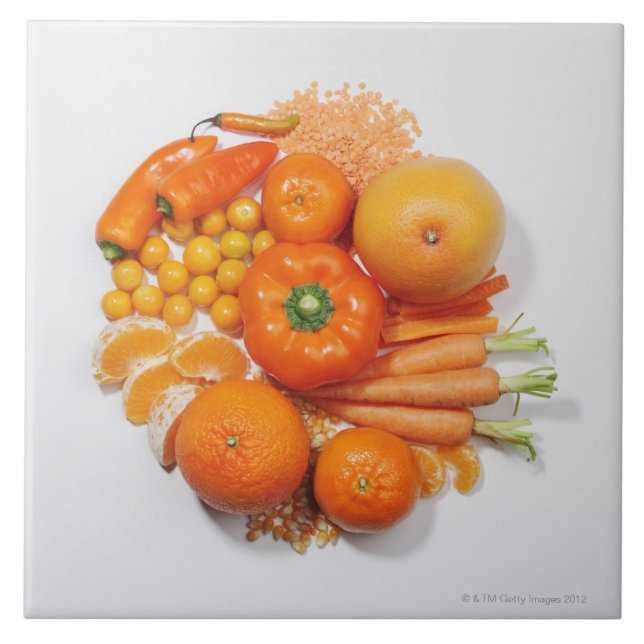 A selection of orange fruits & vegetables. tile (Front)