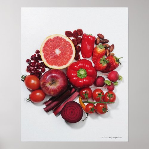 A selection of red fruits  vegetables poster