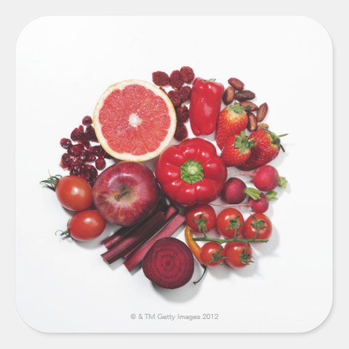 A selection of red fruits  vegetables square sticker