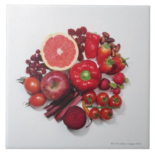 A selection of red fruits  vegetables tile