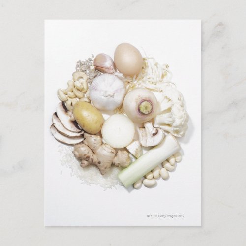 A selection of white fruits  vegetables postcard