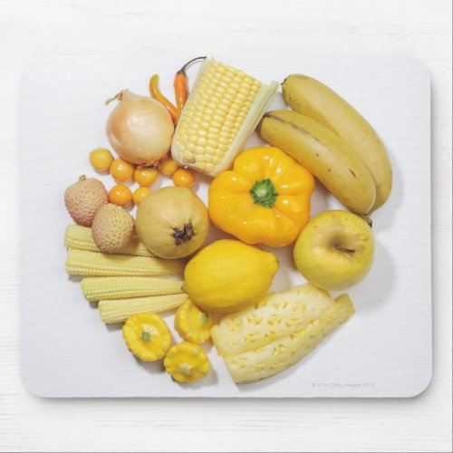 A selection of yellow fruits  vegetables mouse pad