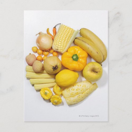 A selection of yellow fruits  vegetables postcard