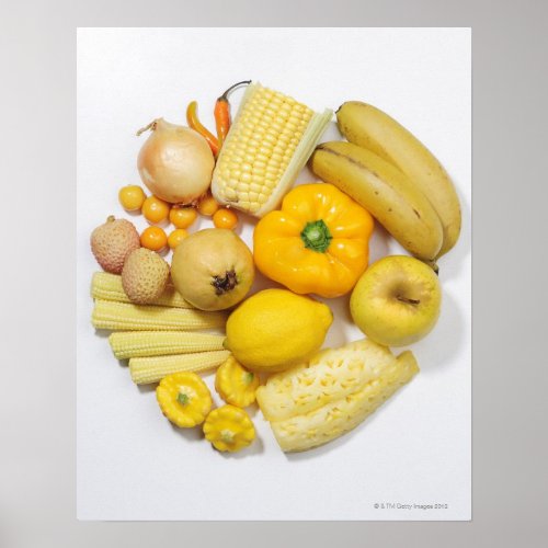 A selection of yellow fruits  vegetables poster