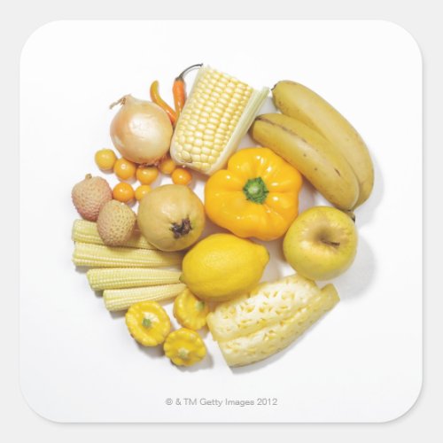 A selection of yellow fruits  vegetables square sticker