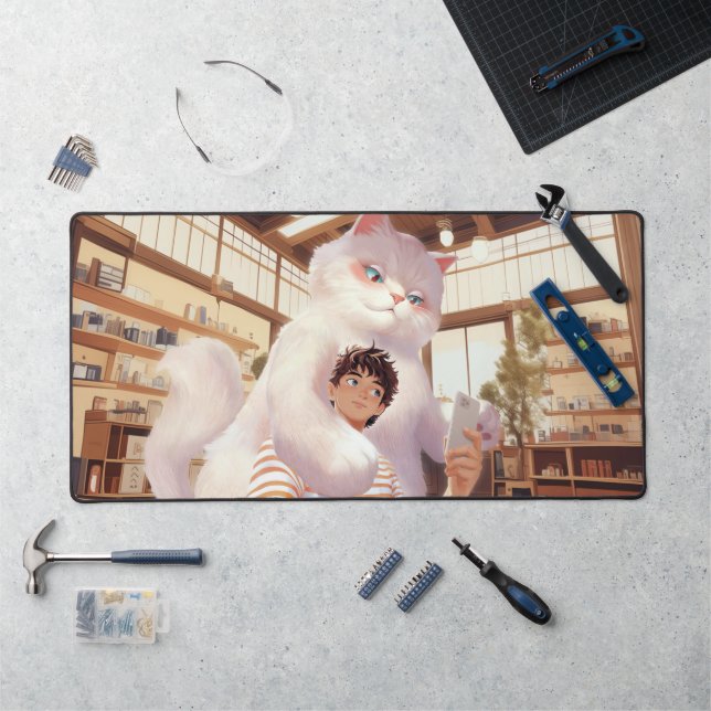 A Selfie with the Fluffy Giant Desk Mat (Workstation)