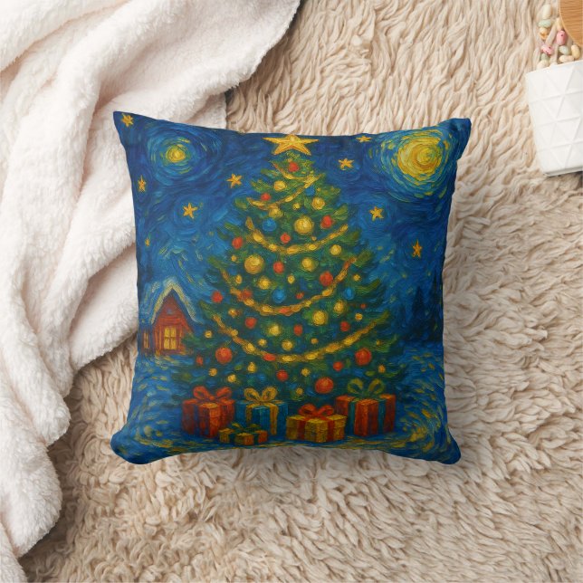A sensual Van Gogh-esque Christmas tree Throw Pillow (Blanket)
