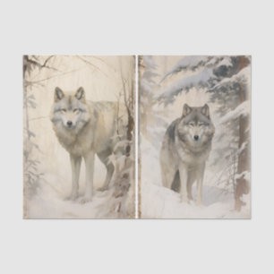 A Separate Pair of Wolves in the Winter Forest Tissue Paper