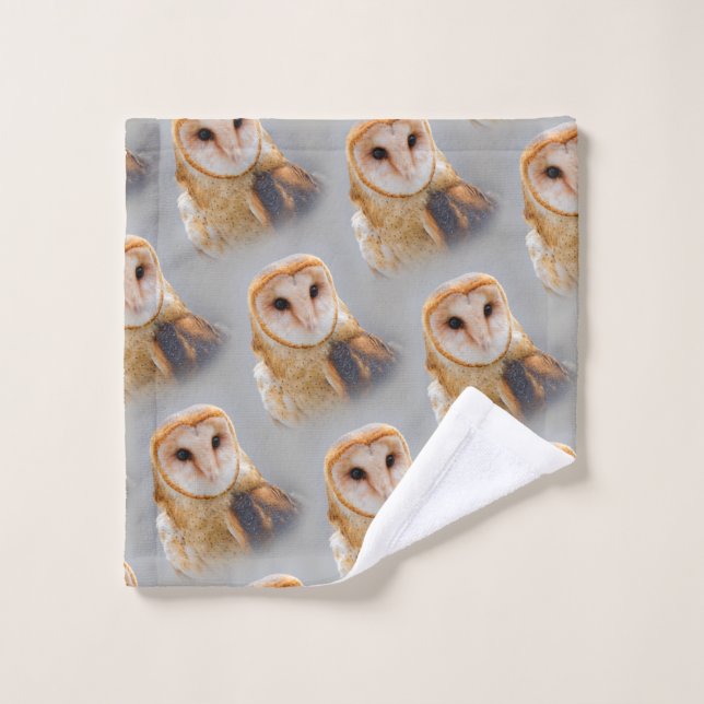 A Serene and Beautiful Barn Owl Bath Towel Set (Wash Cloth)