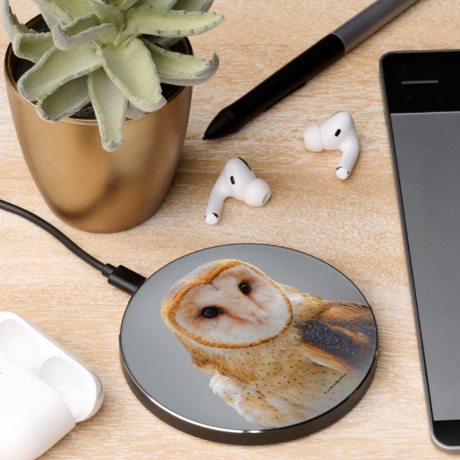 A Serene and Beautiful Barn Owl Wireless Charger (Desk 2)