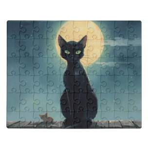 A serene and dreamy night scene featuring a sleek jigsaw puzzle