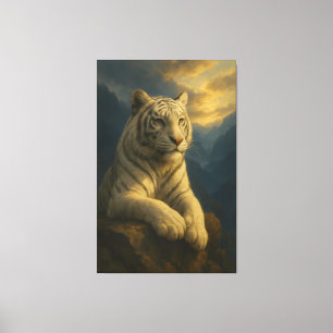 A serene and powerful white tiger painted in premi canvas print
