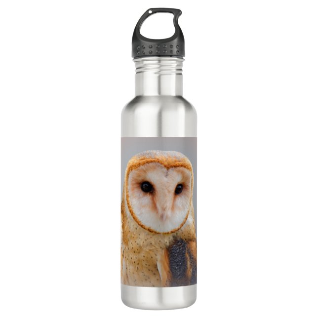 A Serene Barn Owl Stainless Steel Water Bottle (Front)