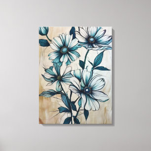 A Serene Blue and White Floral Canvas Print