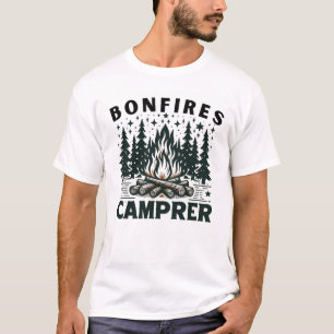 A Serene Camping Scene with a Starry Night Bonfire T-Shirt