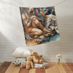 A serene moment between a Native Indian and a wolf Baby Blanket