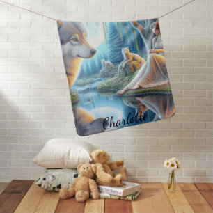 A serene moment between a Native Indian and a wolf Baby Blanket