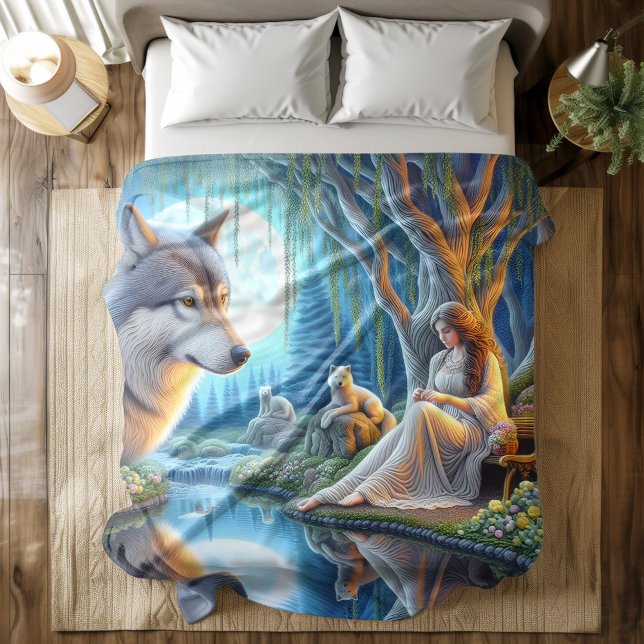 A serene moment between a Native Indian and a wolf Duvet Cover (Creator Uploaded)