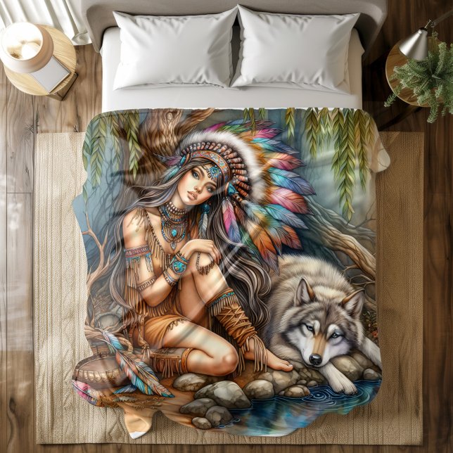 A serene moment between a Native Indian and a wolf Duvet Cover (Creator Uploaded)