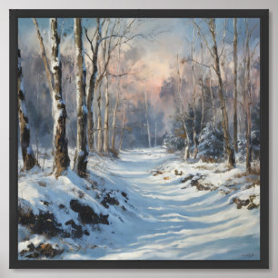 A serene winter forest landscape painting ... framed art
