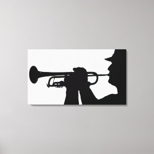 A service member plays a tune canvas print