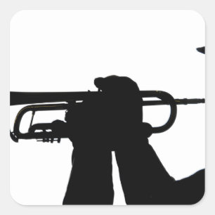 A service member plays a tune square sticker