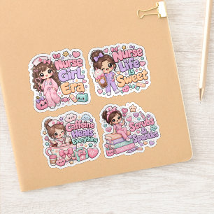 A Set of 4 Cute Kawaii Nurse Life Kiss-Cut Vinyl Sticker