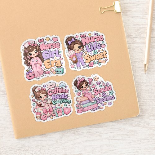 A Set of 4 Cute Kawaii Nurse Life Kiss-Cut Vinyl Sticker