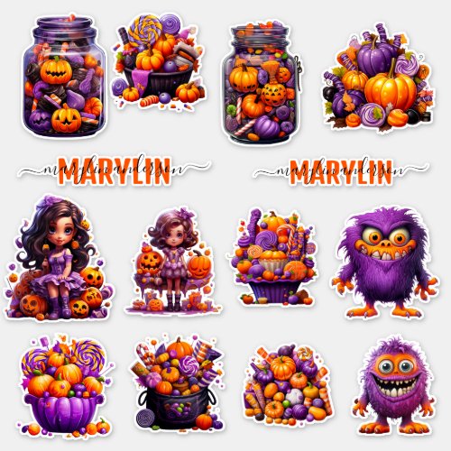 A SET OF CUSTOM CUTE COLORFUL TRICK OR TREAT CANDY STICKER