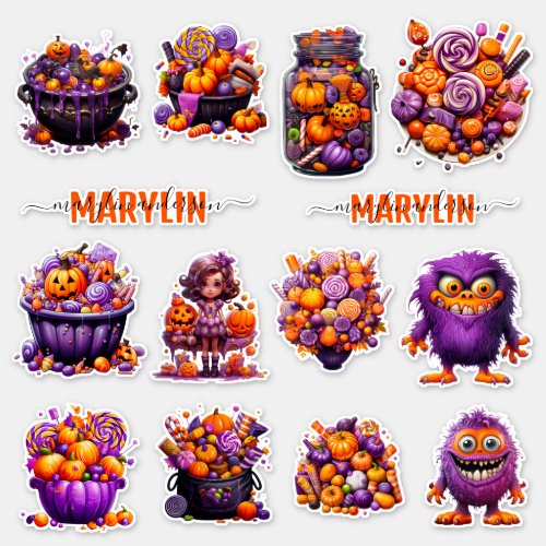 A SET OF CUSTOM CUTE COLORFUL TRICK OR TREAT CANDY STICKER