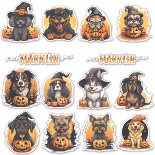 A SET OF CUSTOM HALLOWEEN DOG BREEDS PUMPKIN STICKER