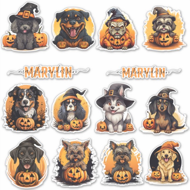 A SET OF CUSTOM HALLOWEEN DOG BREEDS PUMPKIN STICKER (Front)