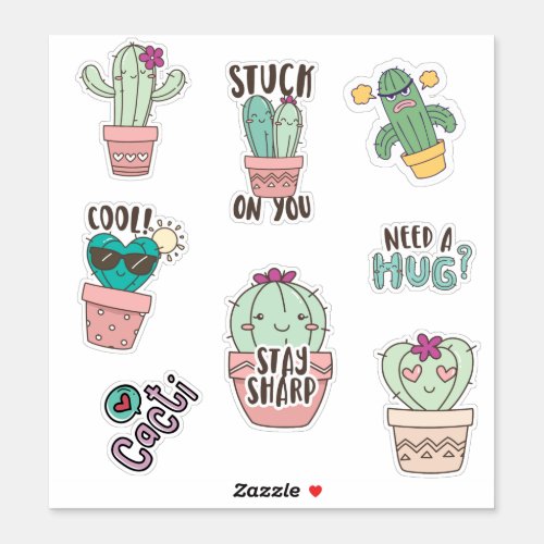 A Set of Cute Cactus Stickers