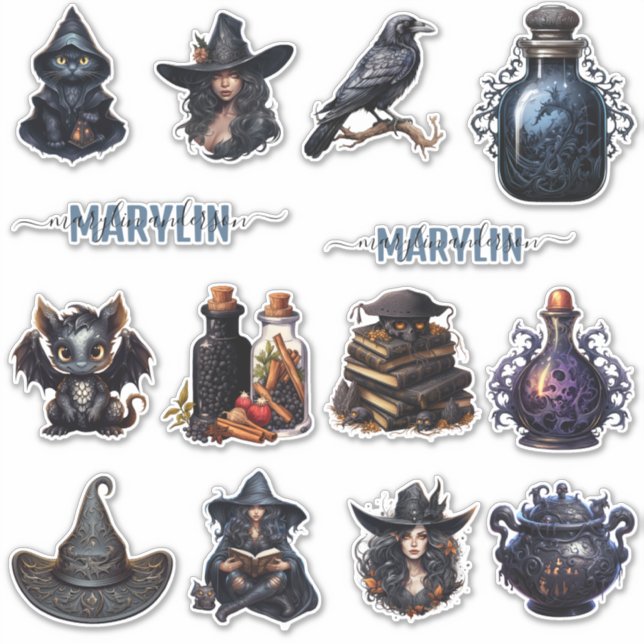 A SET OF DARK GOTHIC WITCHCRAFT CUSTOM NAME STICKER (Front)