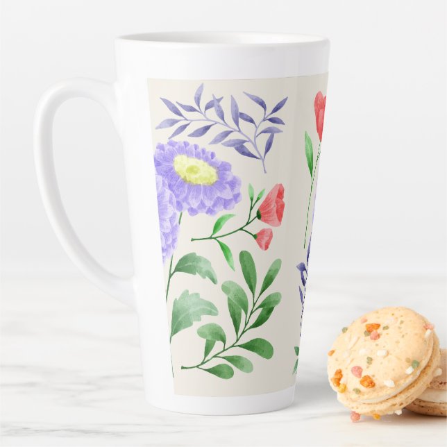 A set of flowers painted in watercolor  latte mug (In Situ)