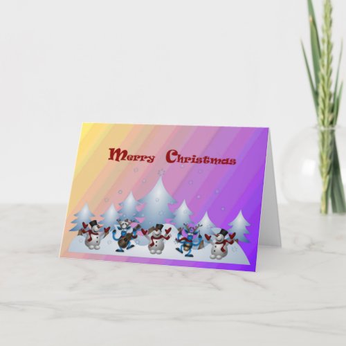 A Set of Fun Dancing Snowmen Christmas Cards