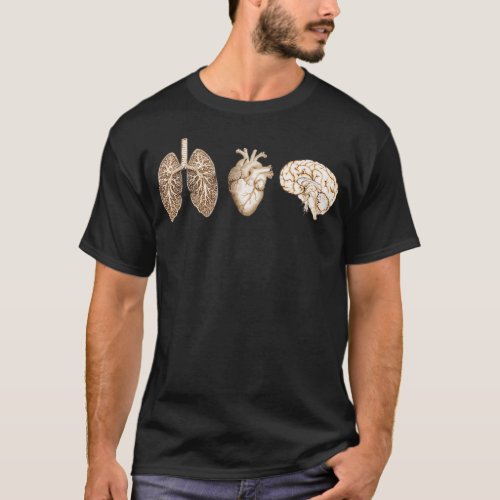 A set of human organ lungs heart and brain vintage T_Shirt