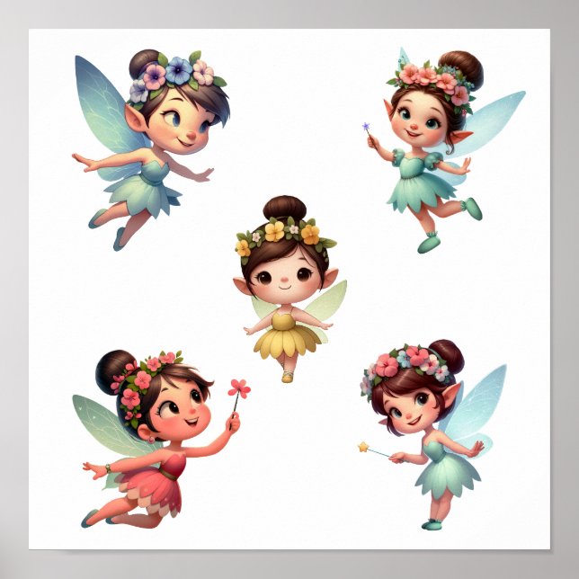 A set of magical little cartoon Fairies   Poster (Front)