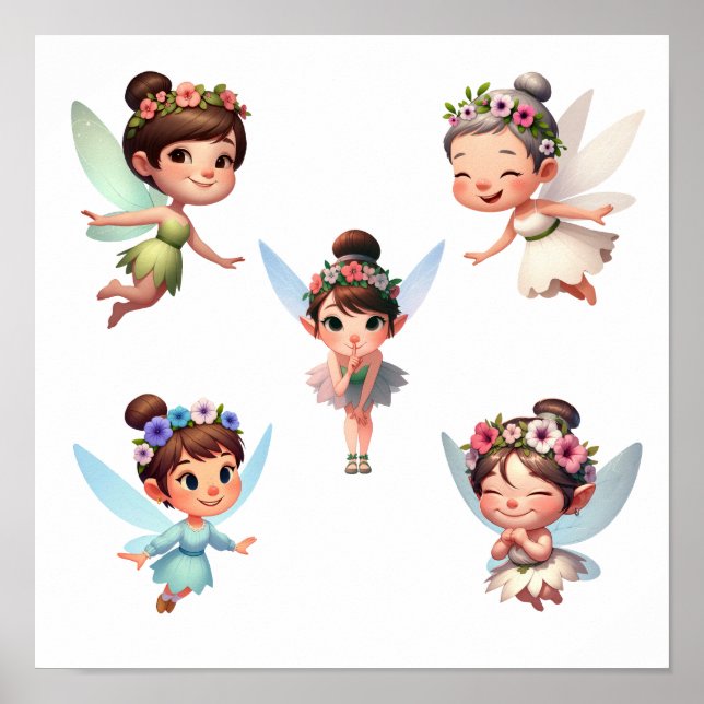A set of magical little cartoon Fairies   Poster (Front)