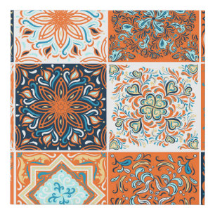 A set of ornaments,ceramic tiles. Abstract pattern Faux Canvas Print