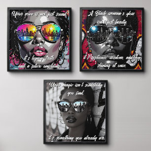A Set of Three Inspirational Quotes Black Women Peel And Stick Photo Tile
