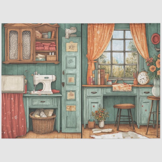 A Sewing Room Junk Journal Series Design #7 Tissue Paper (Front)