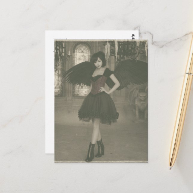 A sexy vintage photography angel postcard (Front/Back In Situ)