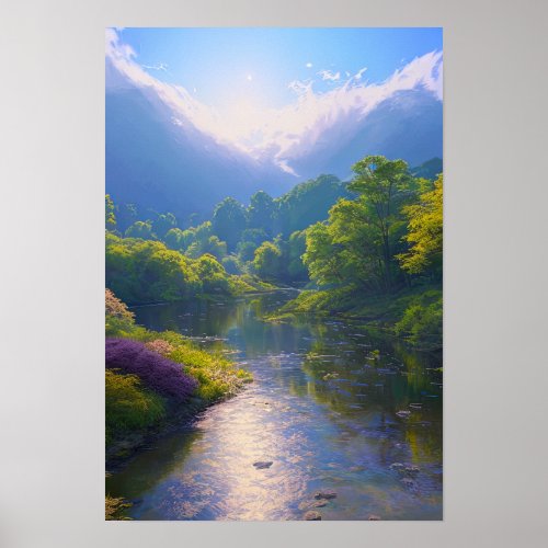 A Shallow River in the Heart of a Green Forest Poster