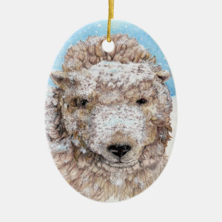 A Sheep in Snow Ceramic Ornament