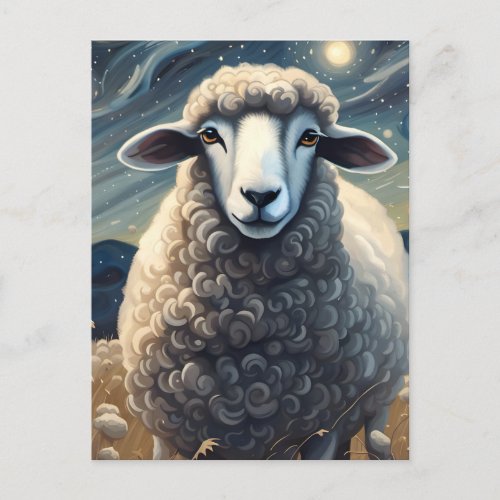 A Sheep in The Starry Night Postcard