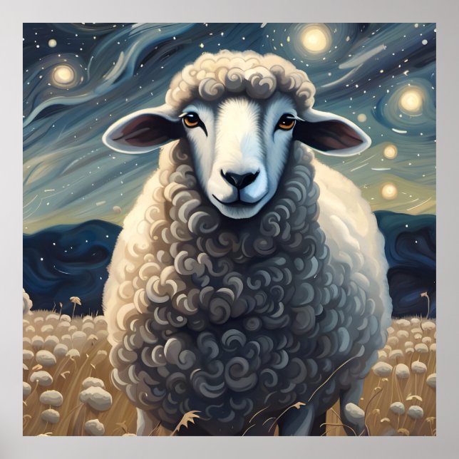 A Sheep in The Starry Night Poster (Front)