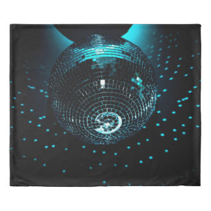 A shiny disco ball hangs on a black background in duvet cover