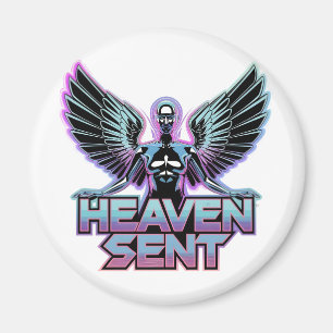 A shiny, metallic angel with wings, Y2K design Magnet